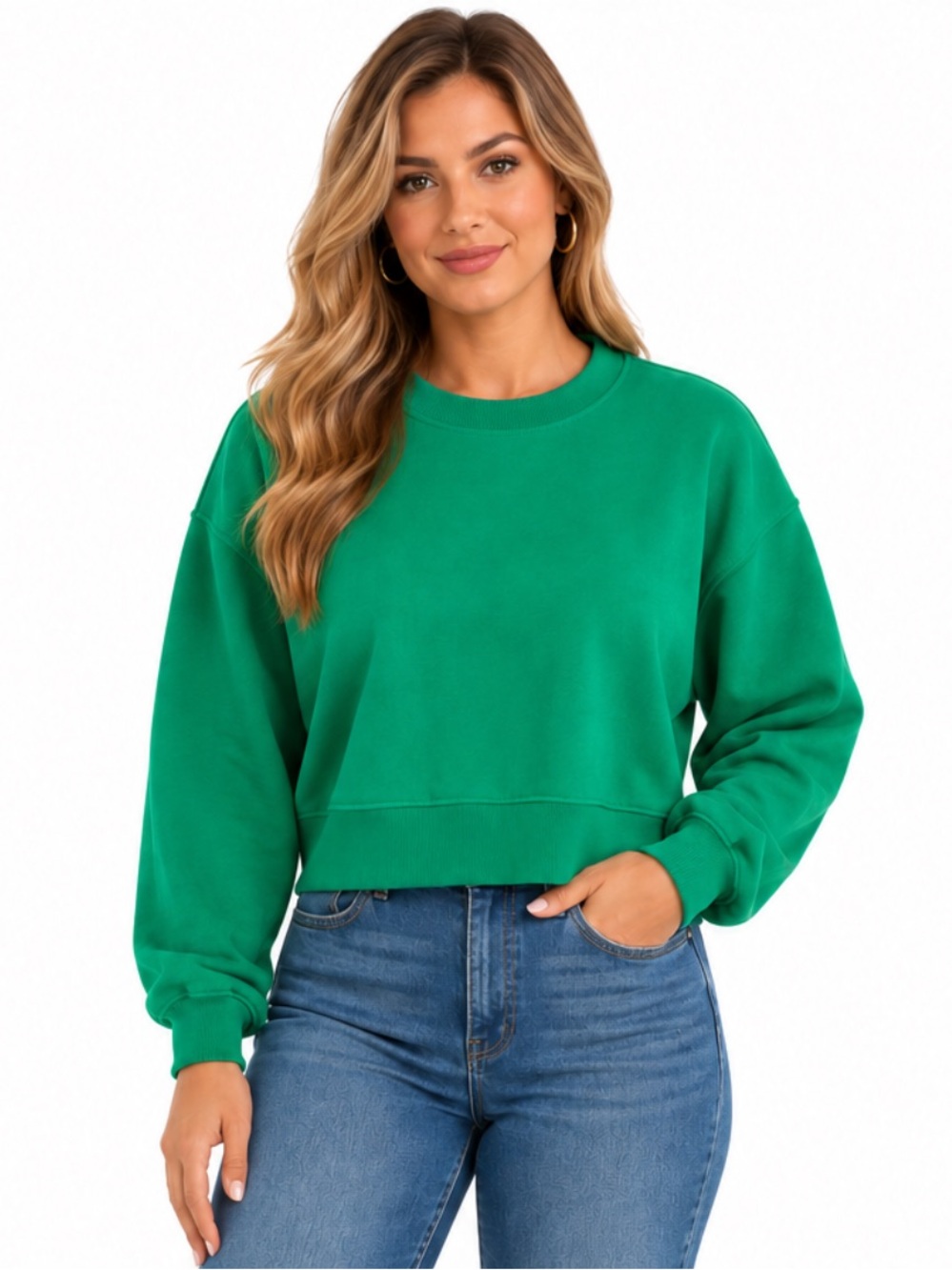 Old Navy Women’s Green Cropped Crewneck Sweatshirt Pullover - Size L